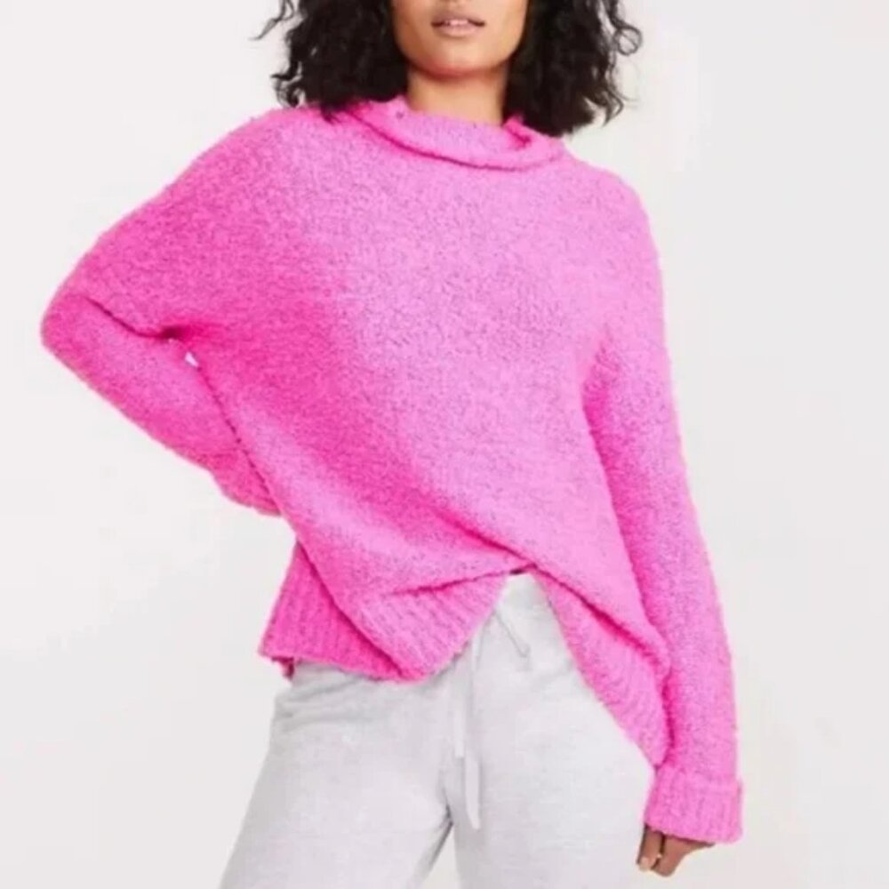 Lou & Grey neon pink boucle turtleneck sweater
